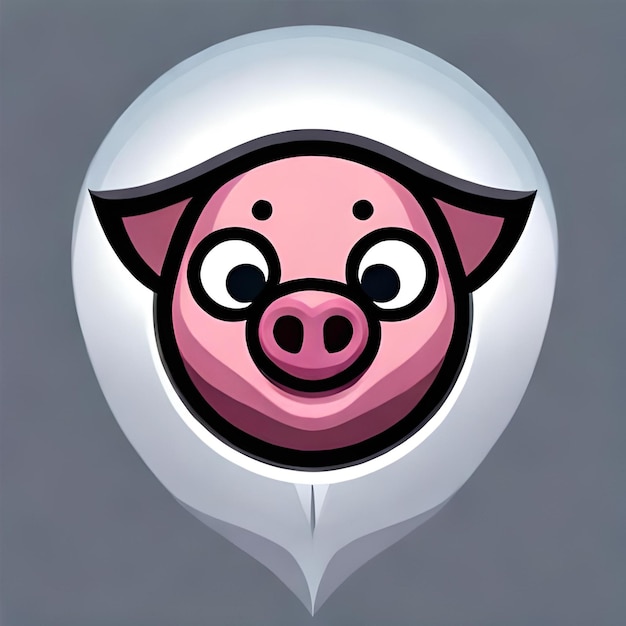 Una faccia da maiale con un cerchio bianco intorno che dice maiale