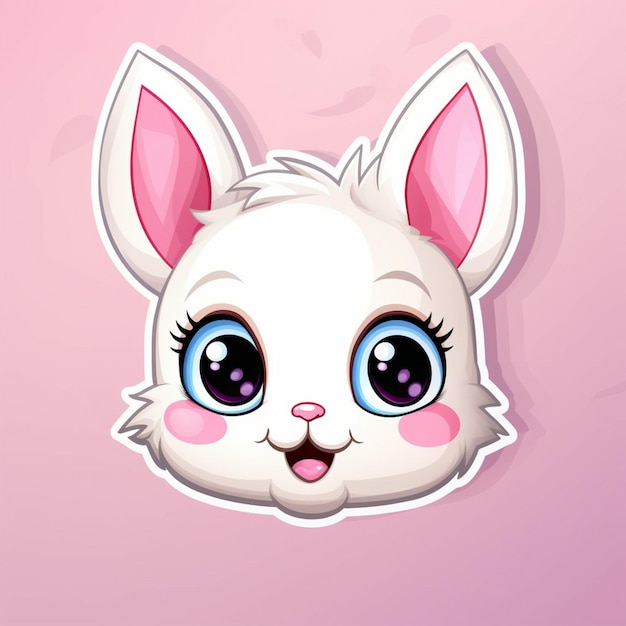 una faccia di coniglio a cartone animato con gli occhi blu sullo sfondo rosa