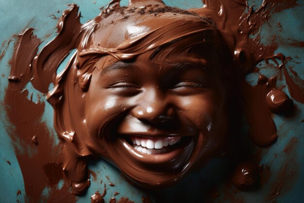 Una faccia felice di bambino fatta di cioccolato creata con la tecnologia generativa dell'IA
