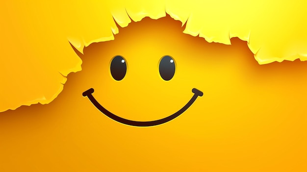 Una faccia sorridente che esce da un buco nella carta gialla