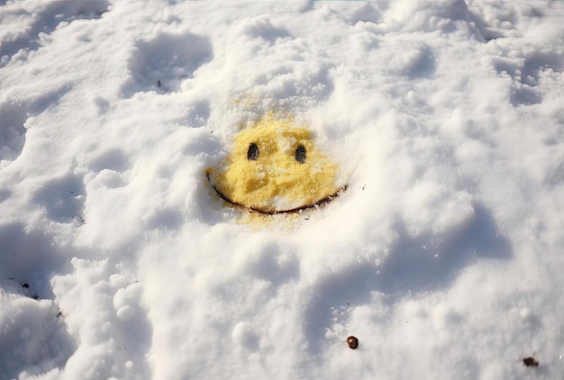 una faccia sorridente è disegnata nella neve nello stile di immagini di confronto