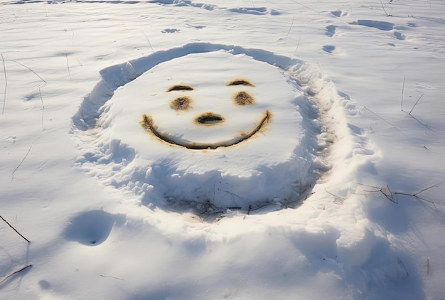 una faccia sorridente è disegnata nella neve nello stile di immagini di confronto