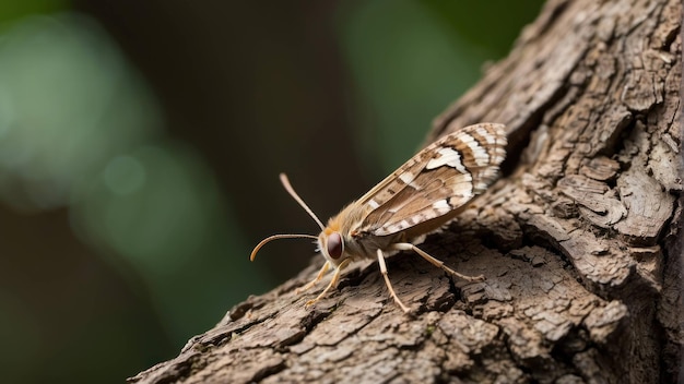 Una falena poggiata su una corteccia d'albero texturata