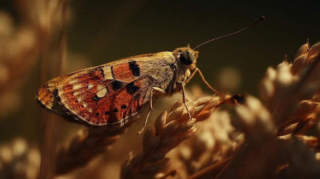 Una falena siede su un campo di grano.