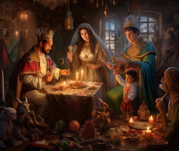 Una famiglia che celebra il Dia de los Reyes Magos