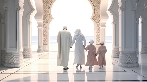 una famiglia che entra in moschea