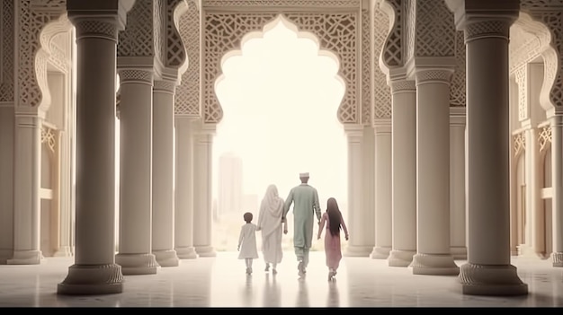 una famiglia che entra in moschea