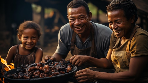 Una famiglia che gode di un tradizionale barbecue brasiliano