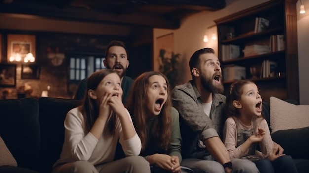 Una famiglia che guarda un film in salotto