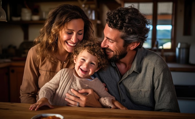 Una famiglia che si diverte a mangiare insieme a tavola