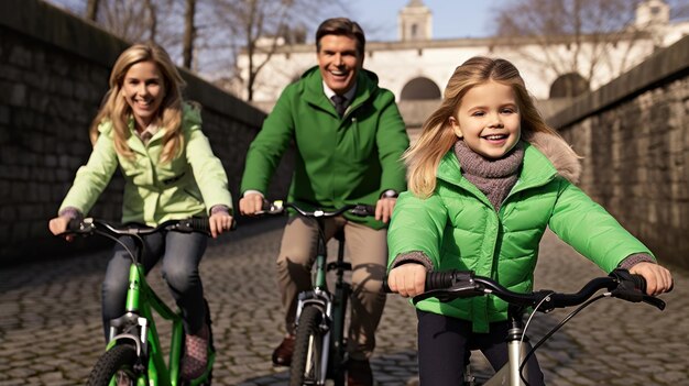 Una famiglia che va in bicicletta e si diverte