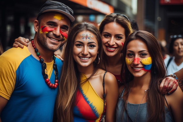 Una famiglia colombiana sorridente nei colori della Colombia