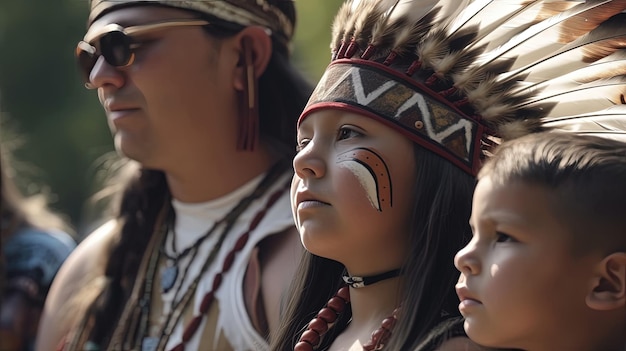 Una famiglia di nativi americani rende omaggio alla propria eredità e cultura attraverso abiti da ballo tradizionali e musica generata da AI