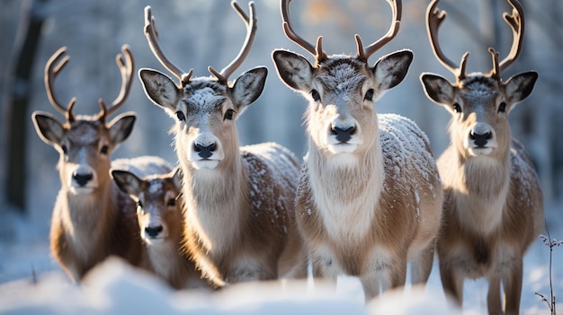 una famiglia di renne sulla neve stagione invernale carta da parati di Natale