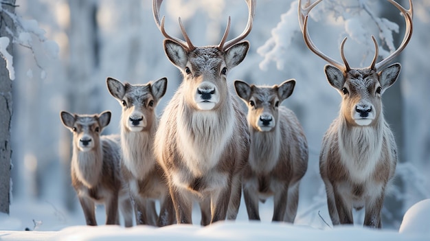 una famiglia di renne sulla neve stagione invernale carta da parati di Natale