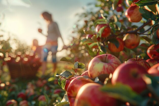 Una famiglia gioiosa che fa ricordi mentre raccoglie mele