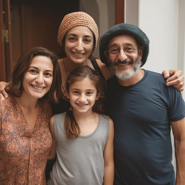 Una famiglia posa per una foto con un uomo e una donna