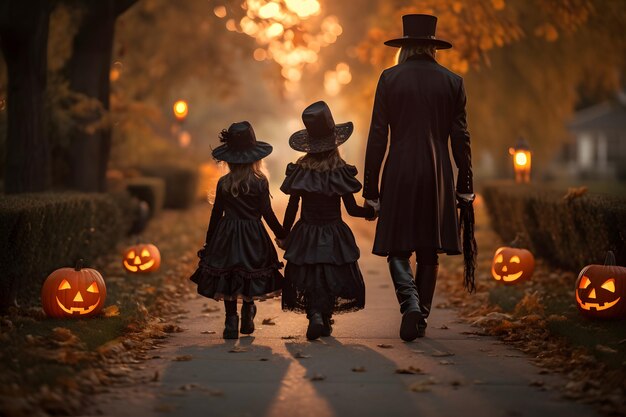 Una famiglia vestita in costume di Halloween