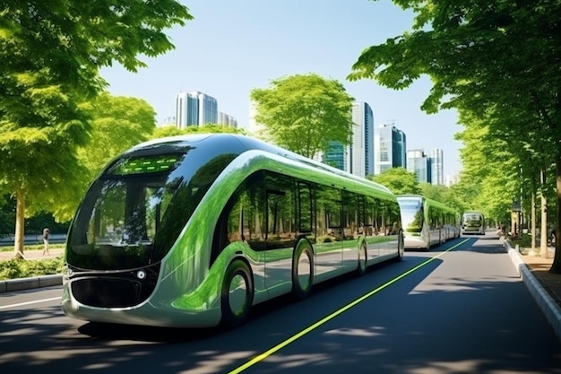 Una fantasia futuristica città ecologica cibernetica verde con trasporti