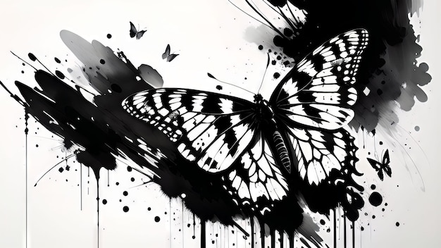 Una farfalla bianca e nera con ali nere e segni bianchi.