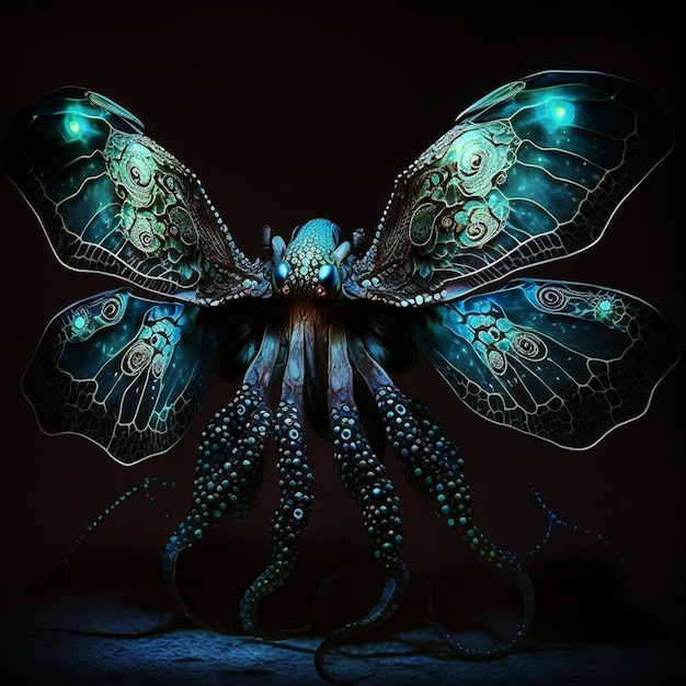 Una farfalla blu con sopra la parola calamaro