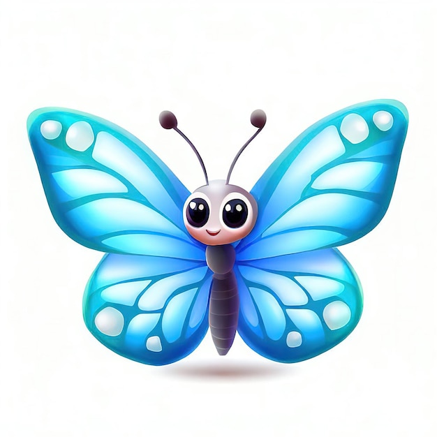 Una farfalla blu con un contorno nero e la parola farfalla sopra.