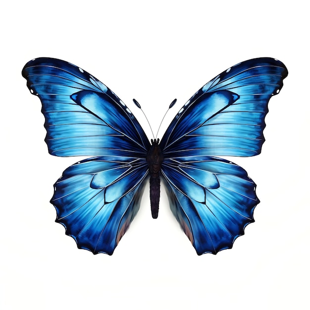 una farfalla blu con un disegno sul lato