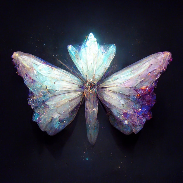 Una farfalla con cristalli su di essa è realizzata dall'artista.