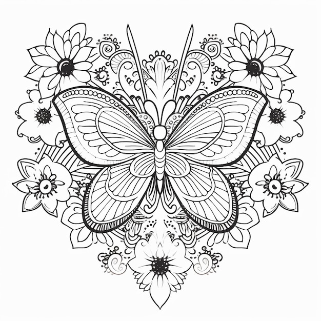 una farfalla con fiori e farfalle da colorare pagine ai generative