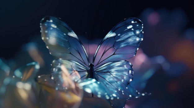Una farfalla con le ali blu è su uno sfondo nero