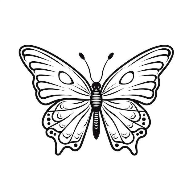 Una farfalla con un contorno nero su sfondo bianco Generato ai