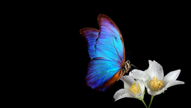 Una farfalla è mostrata con uno sfondo nero.