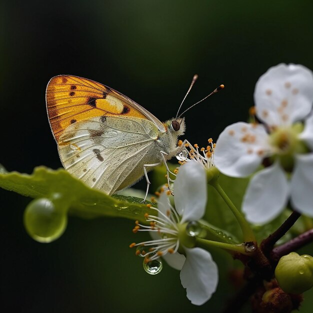 Una farfalla è posata su un fiore e il fiore sta per sbocciare.