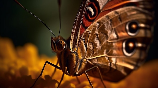 Una farfalla è posata su un fiore giallo.