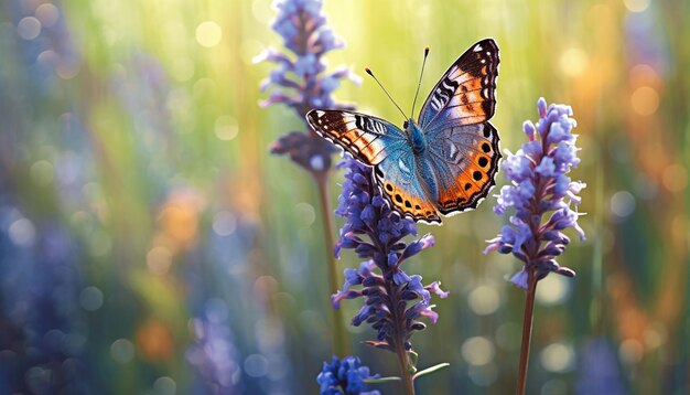 Una farfalla si siede su un fiore al sole