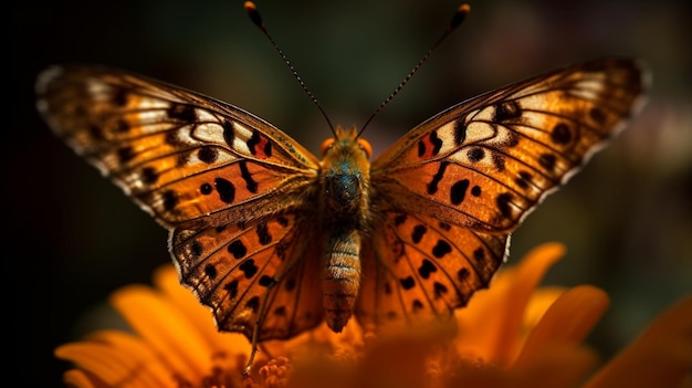 Una farfalla si siede su un fiore con sopra la parola farfalla.