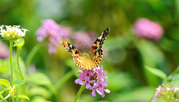 Una farfalla si siede su un fiore nel giardino.