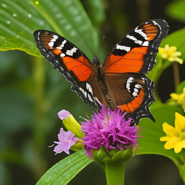 una farfalla si siede su un fiore viola con la lettera y su di esso