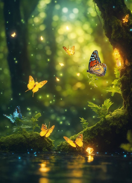 una farfalla sta volando sopra un albero con farfalle
