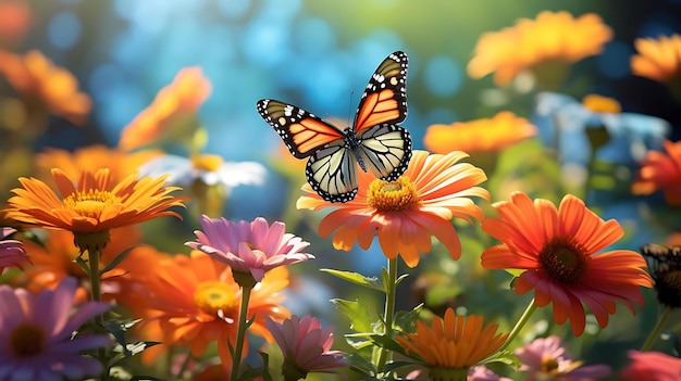 Una farfalla su un fiore in giardino