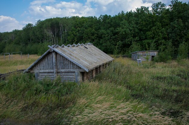 Una favolosa casa in legno nell'erba verde Ulyanovsk Russia