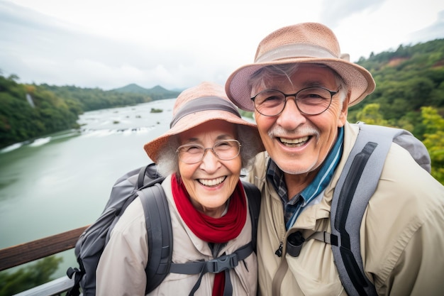 Una felice coppia di anziani in viaggio