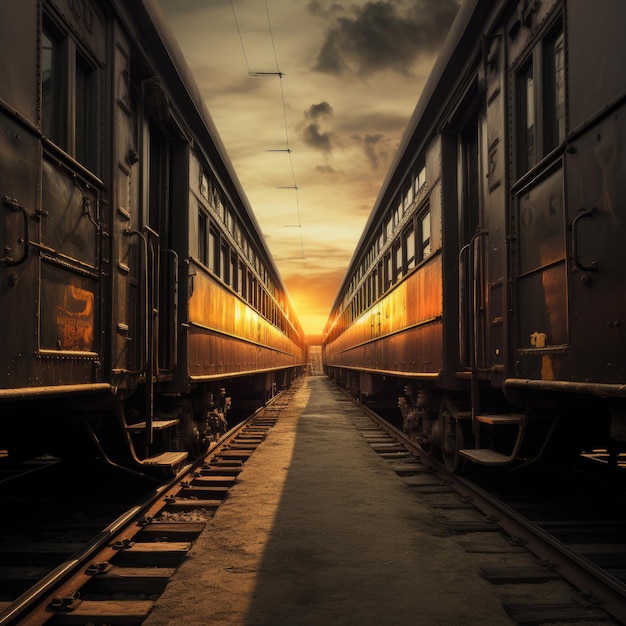 una ferrovia con un tramonto dietro di loro