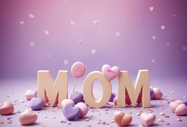 una festa della madre è su uno sfondo viola con cuori e cuori