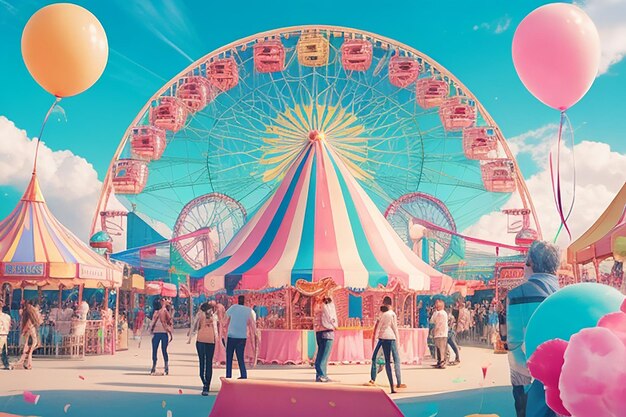 Una festa di compleanno a carnevale con una ruota panoramica