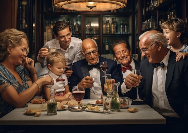 Una festa di famiglia con più generazioni in un ristorante