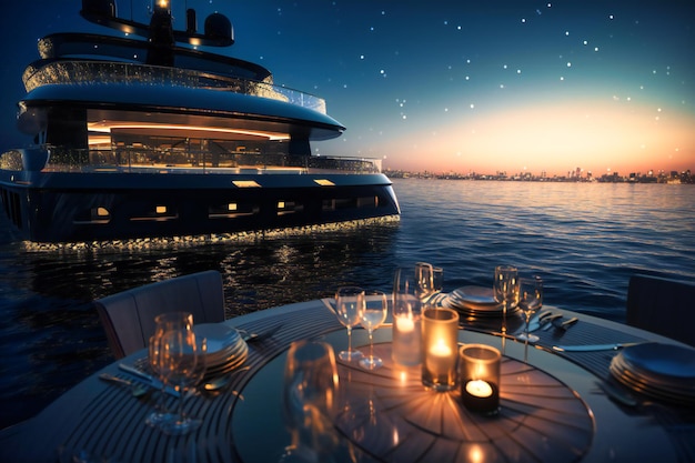 Una festa in yacht di lusso con musica e champagne