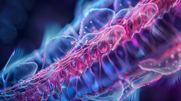 Una fetta di branchia di pesce al microscopio mostra una delicata rete di filamenti che facilitano