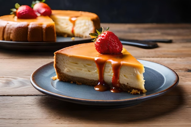 Una fetta di cheesecake con sopra una fragola