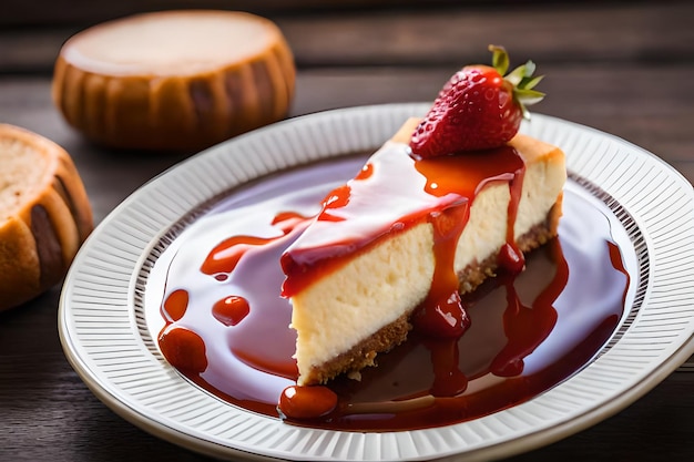 Una fetta di cheesecake con sopra una fragola